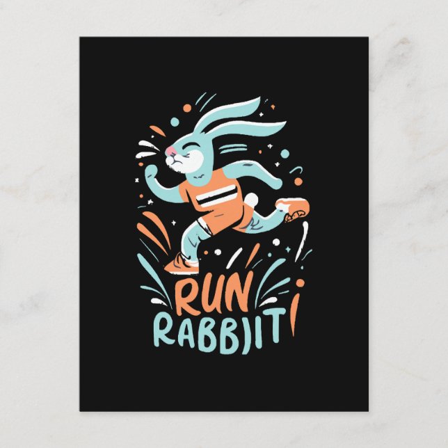 run rabbit marathon runner bunny cute enclosure card (Front)