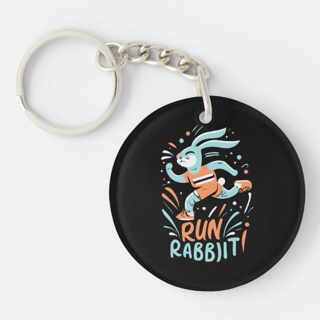 run rabbit marathon runner bunny cute keychain (Front)