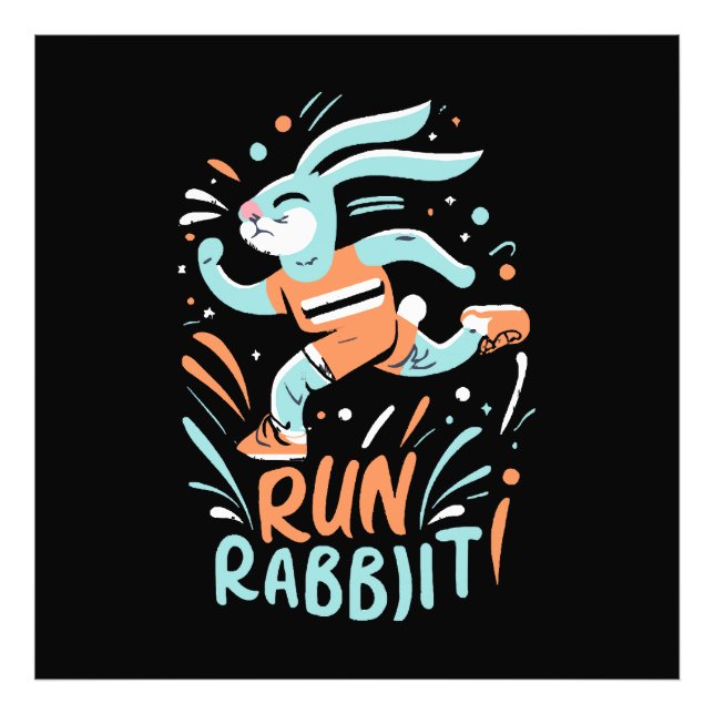 run rabbit marathon runner bunny cute photo print (Front)
