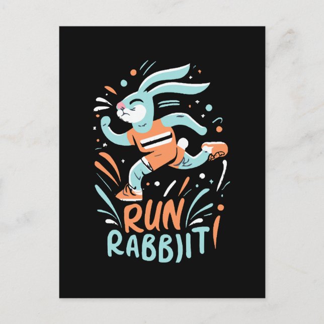 run rabbit marathon runner bunny cute postcard (Front)