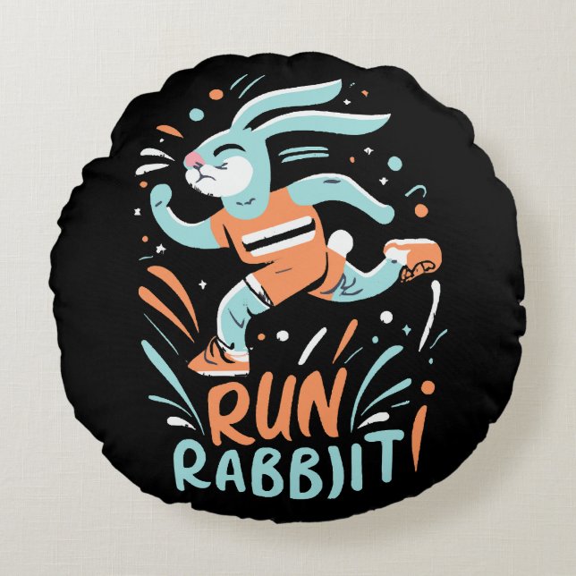run rabbit marathon runner bunny cute round pillow (Front)