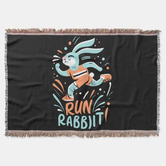 run rabbit marathon runner bunny cute throw blanket (Front)