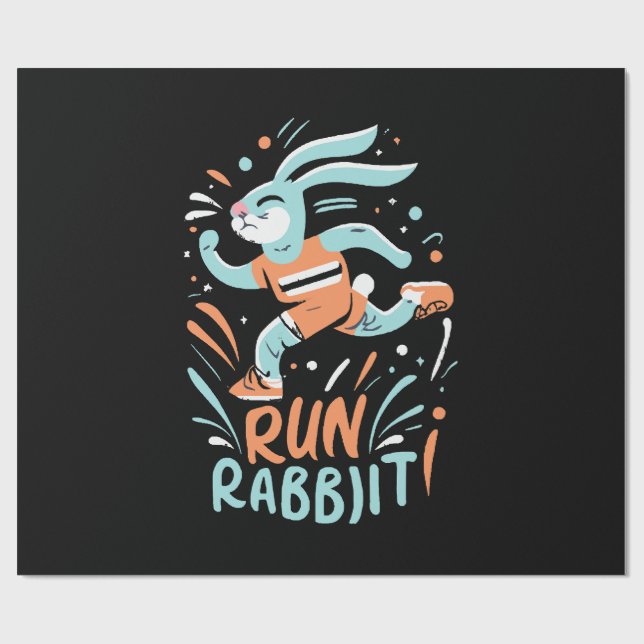 run rabbit marathon runner bunny cute wrapping paper (Flat)