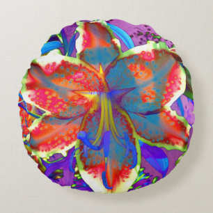 Run Retro red Lily Round Pillow