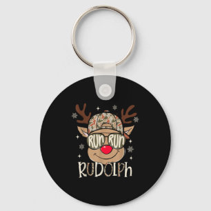 Run Rudolph Santa's Reindeer Christmas Camo Boys T Keychain