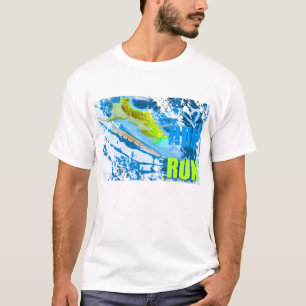 RUN RUN Blue & Green Paint Splash Running Shoe T-Shirt