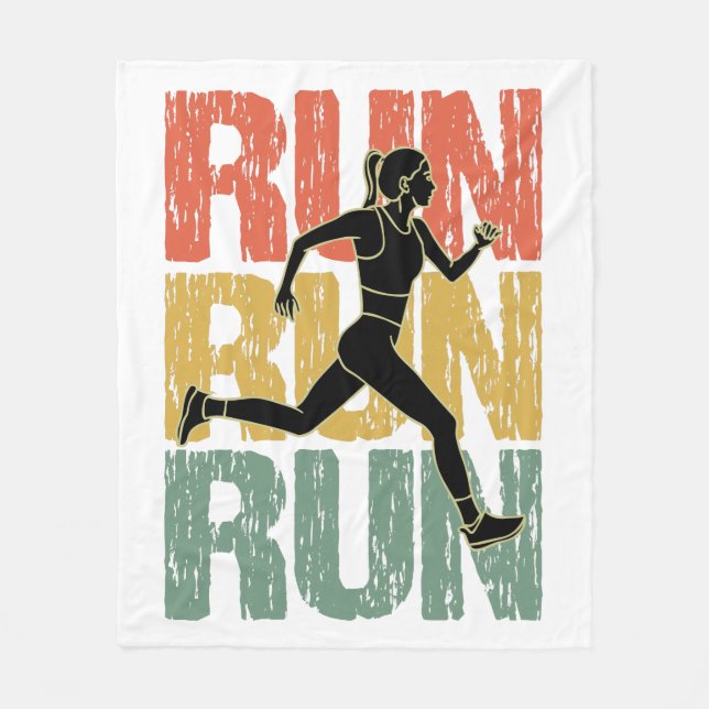 Run Run Run - Vintage Runner Girl Fleece Blanket (Front)