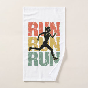 Run Run Run - Vintage Runner Girl Hand Towel