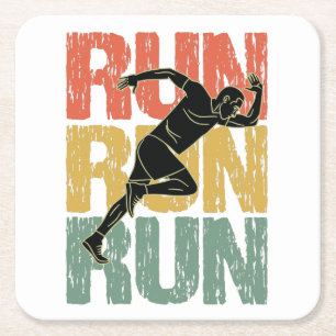 Run Run Run - Vintage Runner Square Paper Coaster