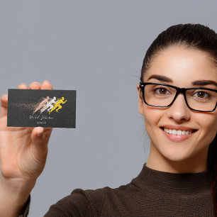 Run Sport Coach Athlete Logo Instructor QR Gray Business Card