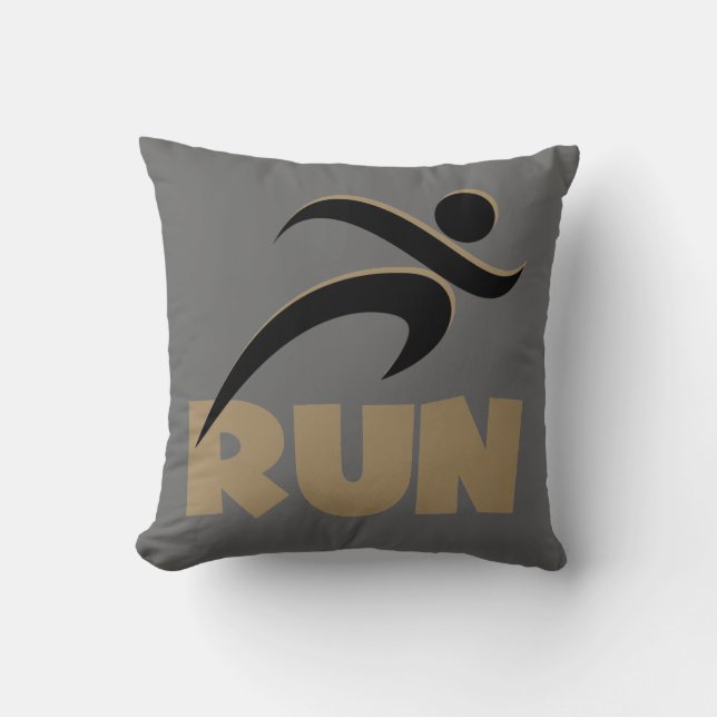 RUN Tan Throw Pillow (Front)
