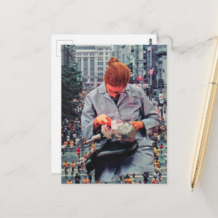 Run! The Denist is Coming A Surreal Collage Postcard