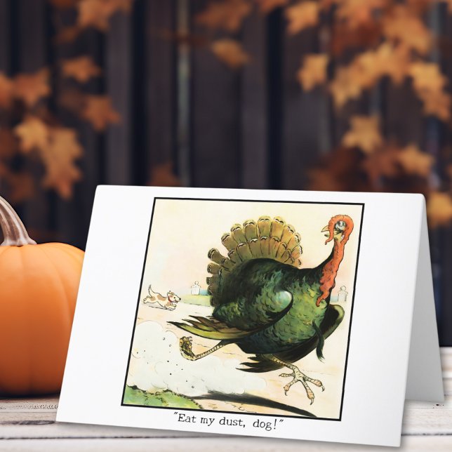 Run Toward Success Funny Thanksgiving Business Holiday Card (Funny turkey racing card with “Eat my dust, dog!”—perfect for client Thanksgiving humor.)