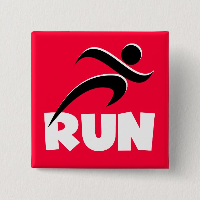 RUN White 2 Inch Square Button (Front)