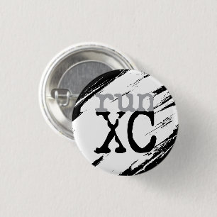 Run XC - Cross Country Runner Black White Grey 1 Inch Round Button
