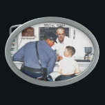 Runaway Belt Buckle<br><div class="desc">Artist: Norman Rockwell | Runaway boy and policeman at lunch counter</div>