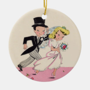 Runaway Bride & Groom Ceramic Ornament