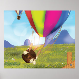 Runaway Cartoon Hot Air Balloon Poster