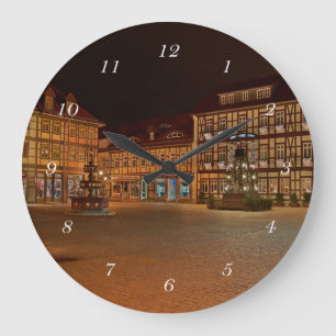 Runde Wanduhr Marktplatz Wernigerode bei Nacht Large Clock