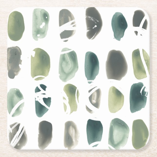 Rune Stone - Green Square Paper Coaster (Front)