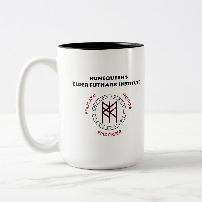 RuneQueen's RQEFI Logo in English/Español  Two-Tone Coffee Mug (Left)