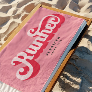 Runher Running Pink Bold Retro Font Motivational Beach Towel