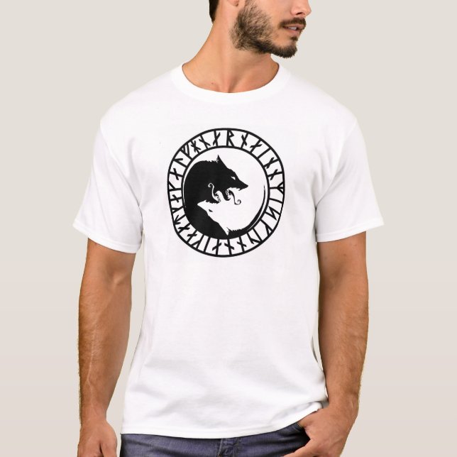Runic Dire Wolf viking norse nordic runes T-Shirt (Front)