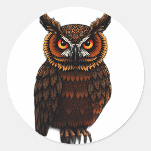 Runic Owl in Twilight Forest Classic Round Sticker
