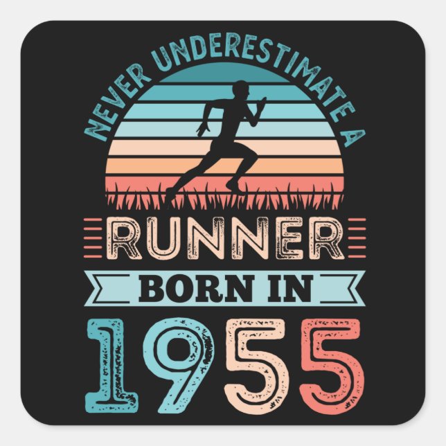 Runner born in 1955 70th Birthday Gift Running Dad Square Sticker (Front)