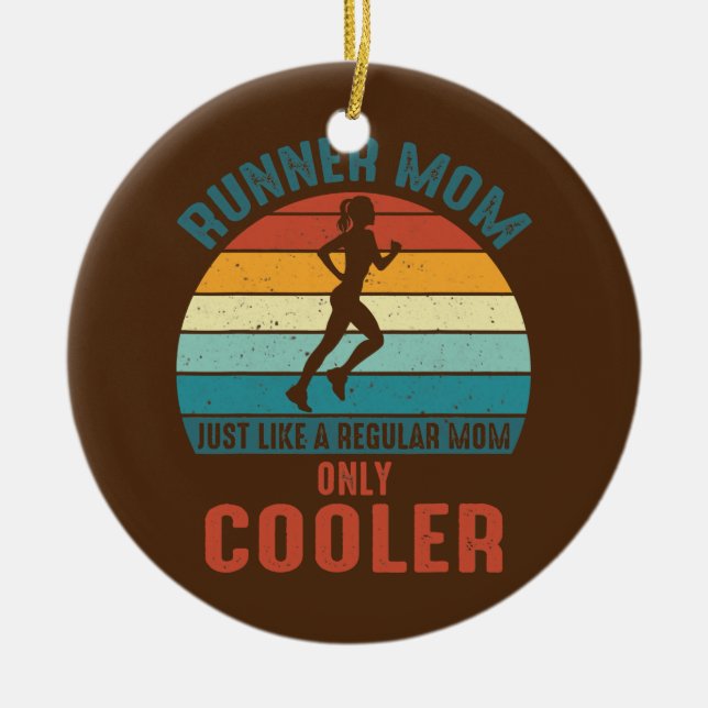 Runner Mom Cool Running Girl Retro Future Ceramic Ornament (Front)