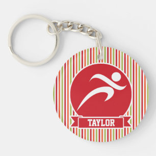 Runner, Running; Red, Green, Orange Stripes Keychain