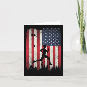 Runner Running Usa American Flag 4th Of July Patri Card