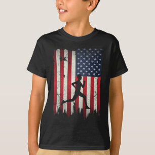 Runner Running Usa American Flag 4th Of July Patri T-Shirt