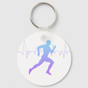 Runner Silhouette Gradient With Heart Beat Line Keychain