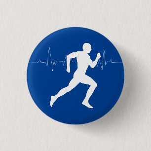 Runner Silhouette With Heart Beat Line  1 Inch Round Button