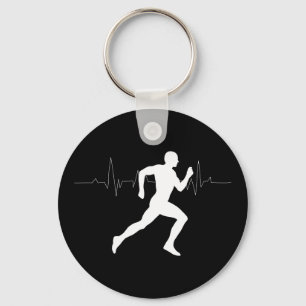 Runner Silhouette With Heart Beat Line  Keychain