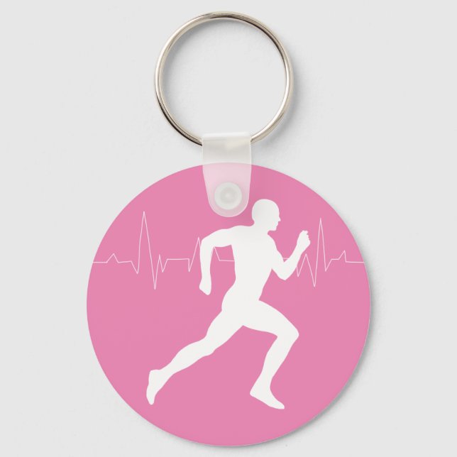 Runner Silhouette With Heart Beat Line Pink  Keychain (Front)