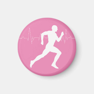 Runner Silhouette With Heart Beat Line Pink   Magnet