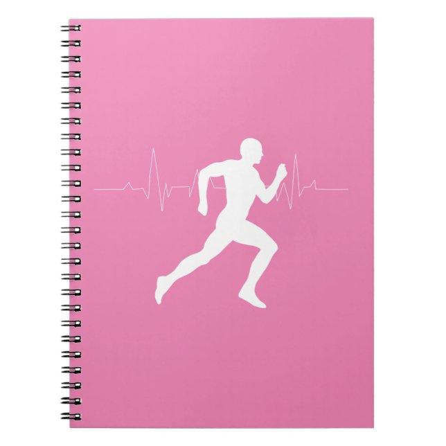 Runner Silhouette With Heart Beat Line Pink  Notebook (Front)