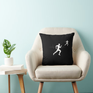 Runner Silhouette With Heart Beat Line   Throw Pillow