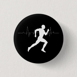 Runner Silhouette With Heart Beat Lineb 1 Inch Round Button