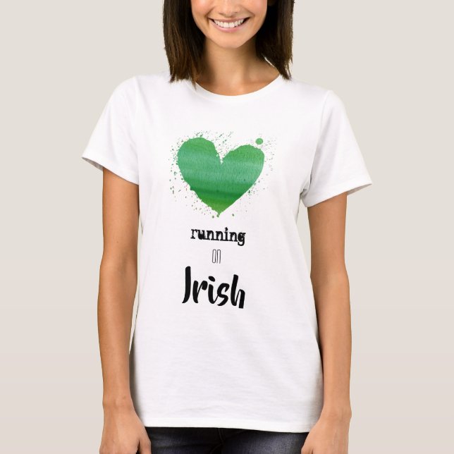 *~*  Runner Watercolor Runner Fitness Irish Heart T-Shirt (Front)