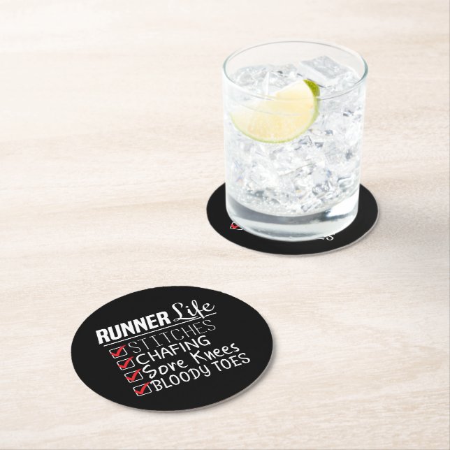 Runner's Life Funny Marathon Running Checklist Round Paper Coaster (Insitu)