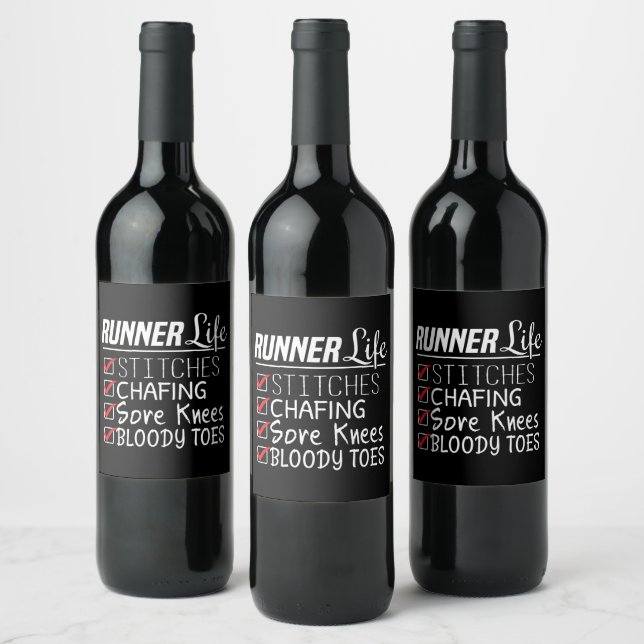 Runner's Life Funny Marathon Running Checklist Wine Label (Bottles)