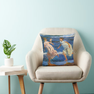 Running along the Beach by Joaquin Sorolla Throw Pillow