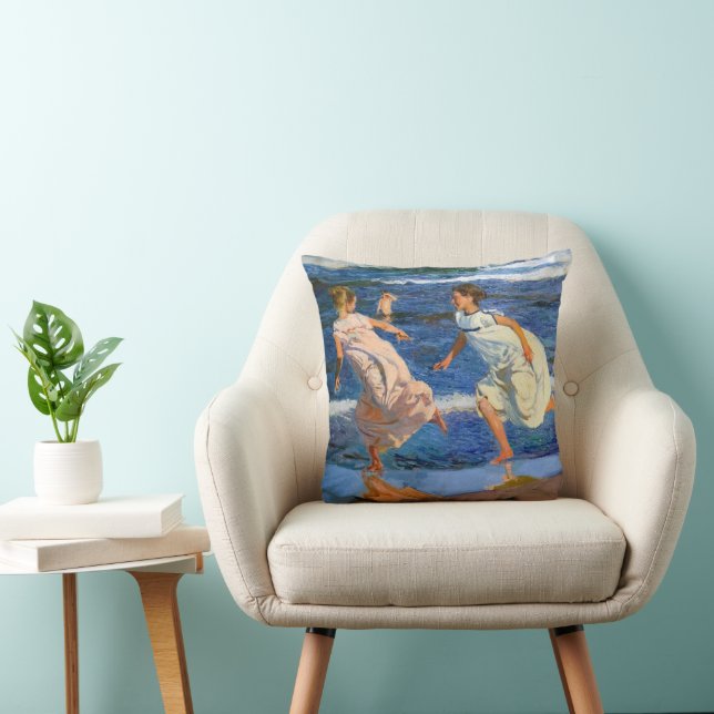 Running along the Beach by Joaquin Sorolla Throw Pillow (Chair)