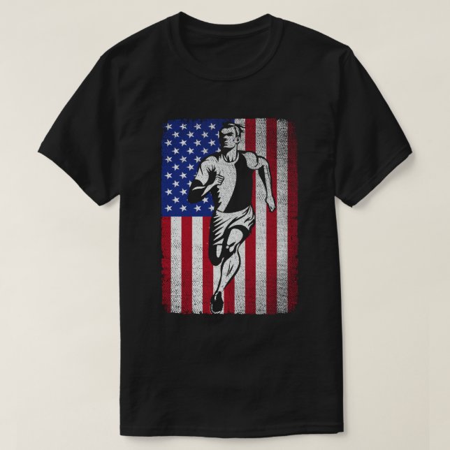 Running American Flag Marathon Runner and Joggers  T-Shirt (Design Front)