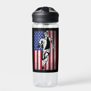 Running American Flag Marathon Runner and Joggers Water Bottle