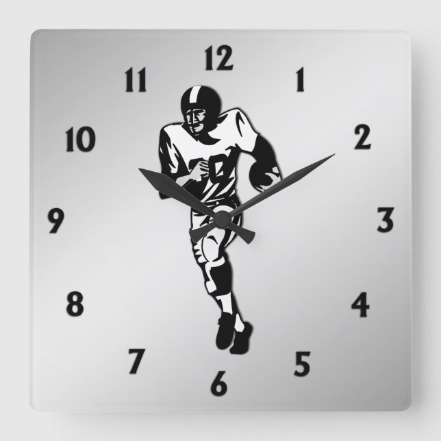 Running Back Football Player Black Numbers Square Wall Clock (Front)