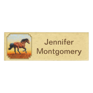 Running Bay Horse Yellow Name Tag
